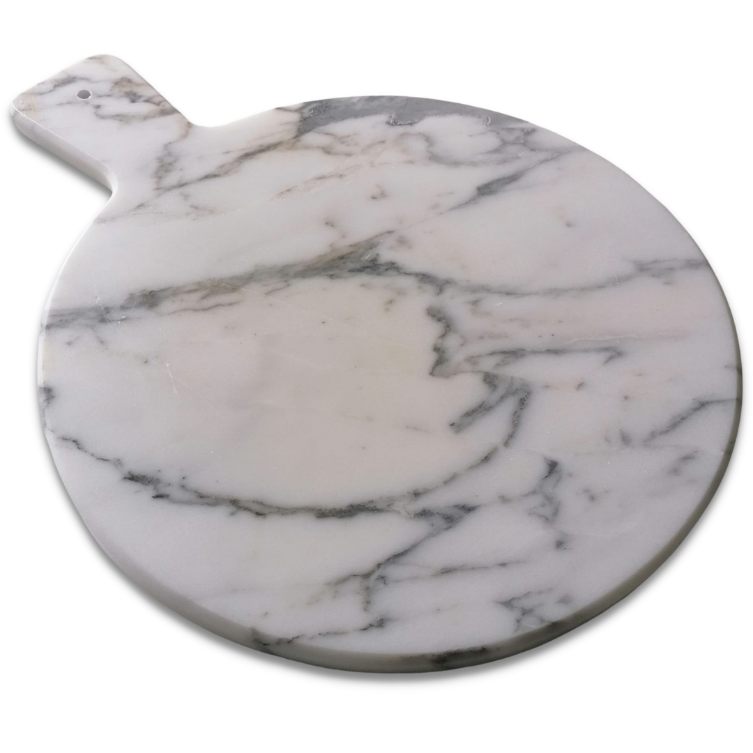 Vassoio tondo con manico in marmo bianco di Carrara - eleganza e unicità per la tua casa