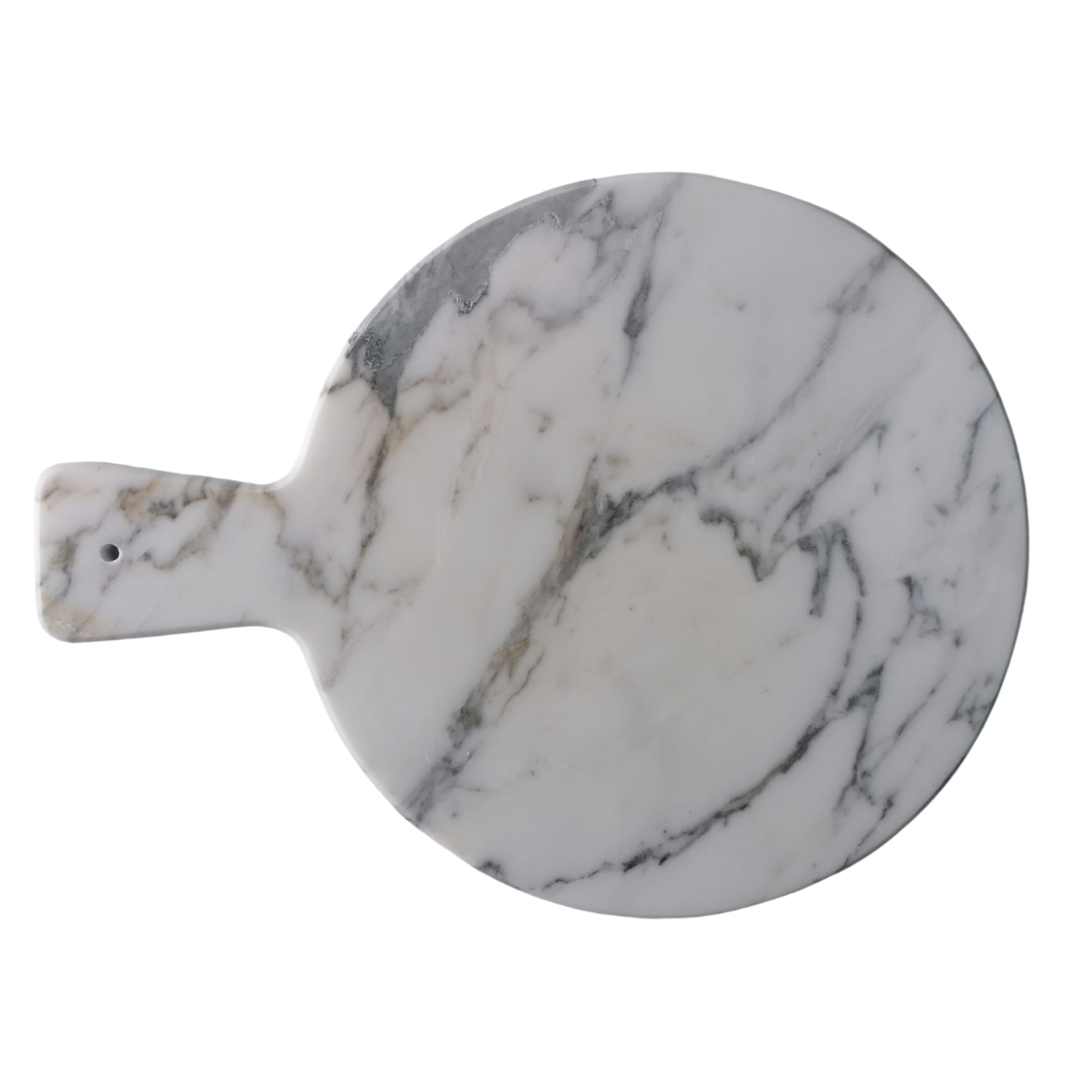 Vassoio tondo con manico in marmo bianco di Carrara - eleganza e unicità per la tua casa