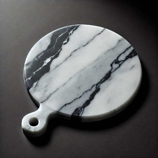 Vassoio tondo con manico in marmo bianco di Carrara - eleganza e unicità per la tua casa